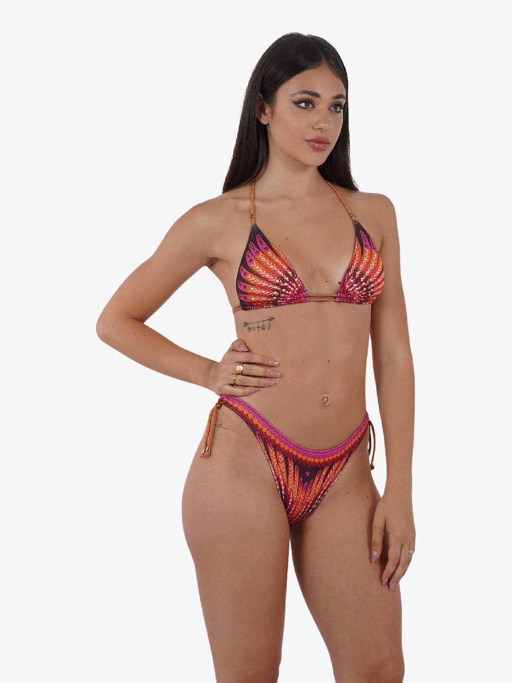 PIN UP Costume da bagno bikini triangolo con borchie stampa wingsPE030F donna marrone ACQUISTA ORA