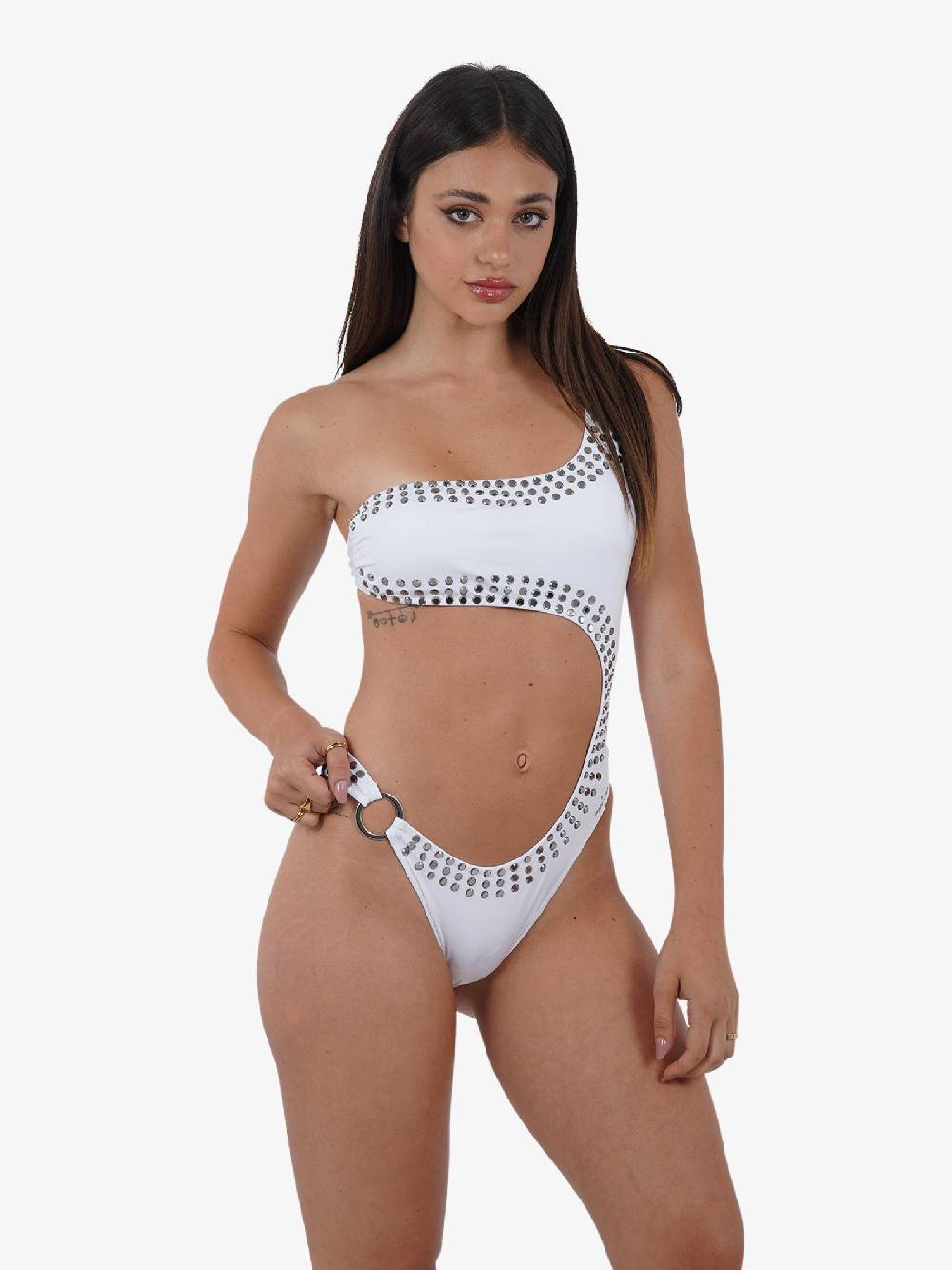 PIN UP Costume da bagno intero monospalla con cristalli PE022I donna bianco Latest stili