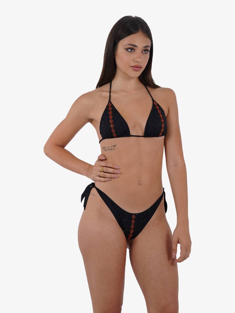 PIN UP Costume da bagno tbikini triangolo con cristalli PE020F donna nero Ultimi due giorni