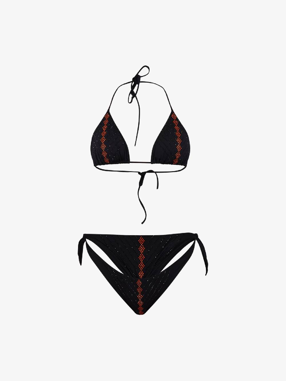 PIN UP Costume da bagno tbikini triangolo con cristalli PE020F donna nero Ultimi due giorni