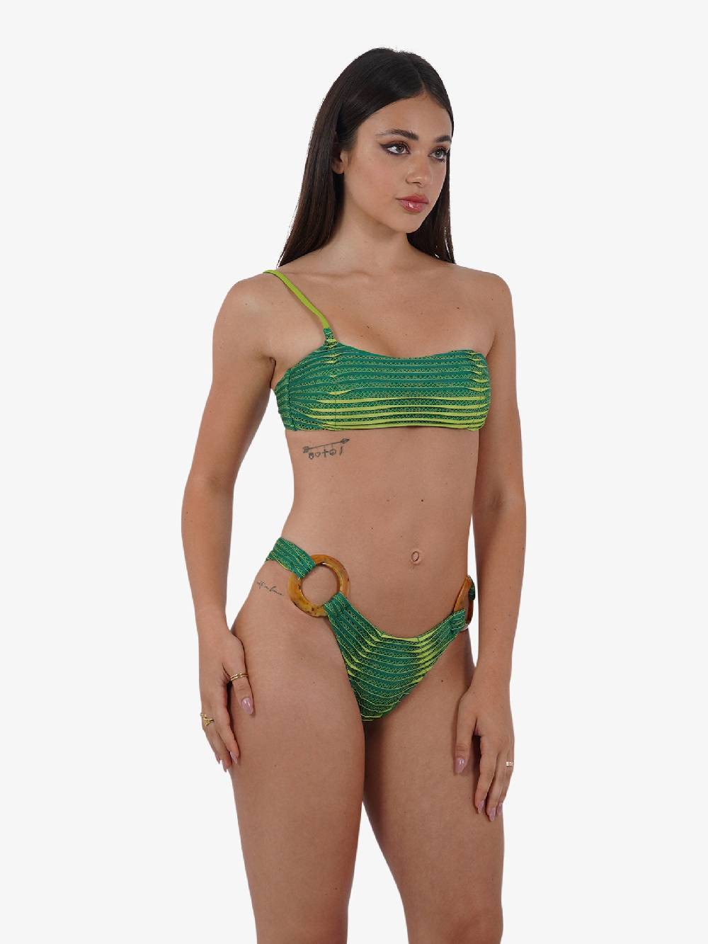 MISS BIKINI Costume da bagno bikini a fascia monospalla ondina con palline V4094S donna verde Sostegno trimestrale