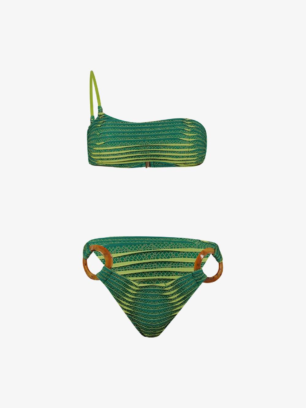 MISS BIKINI Costume da bagno bikini a fascia monospalla ondina con palline V4094S donna verde Sostegno trimestrale