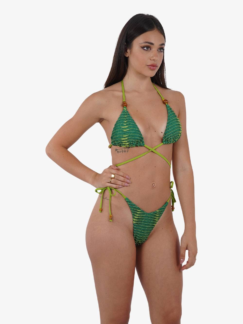 MISS BIKINI Costume da bagno bikini triangolo ondina con palline V4093S donna verde Fino al 55% di sconto