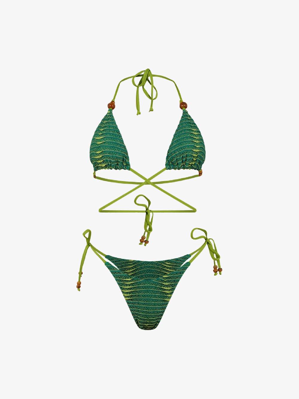 MISS BIKINI Costume da bagno bikini triangolo ondina con palline V4093S donna verde Fino al 55% di sconto