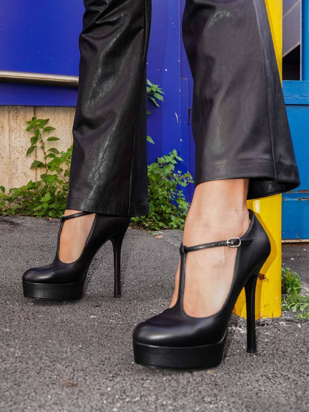 MARC ELLIS Décolleté MT23 donna in pelle nera con platform Nuovo
