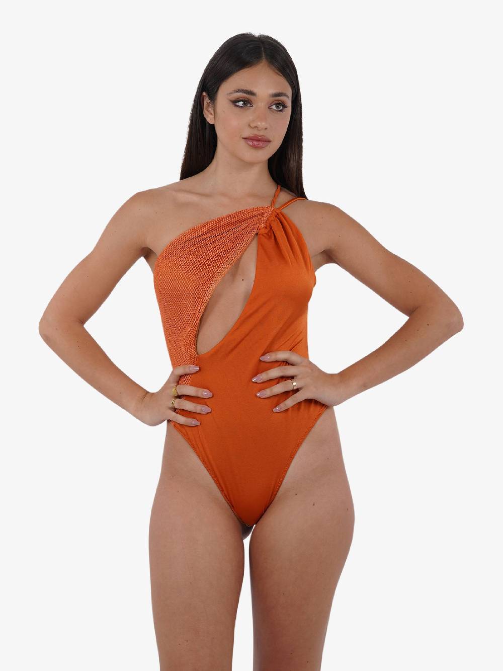 COTAZUR Costume da bagno intero microrete CTZ01425 donna arancione Vendita Economica
