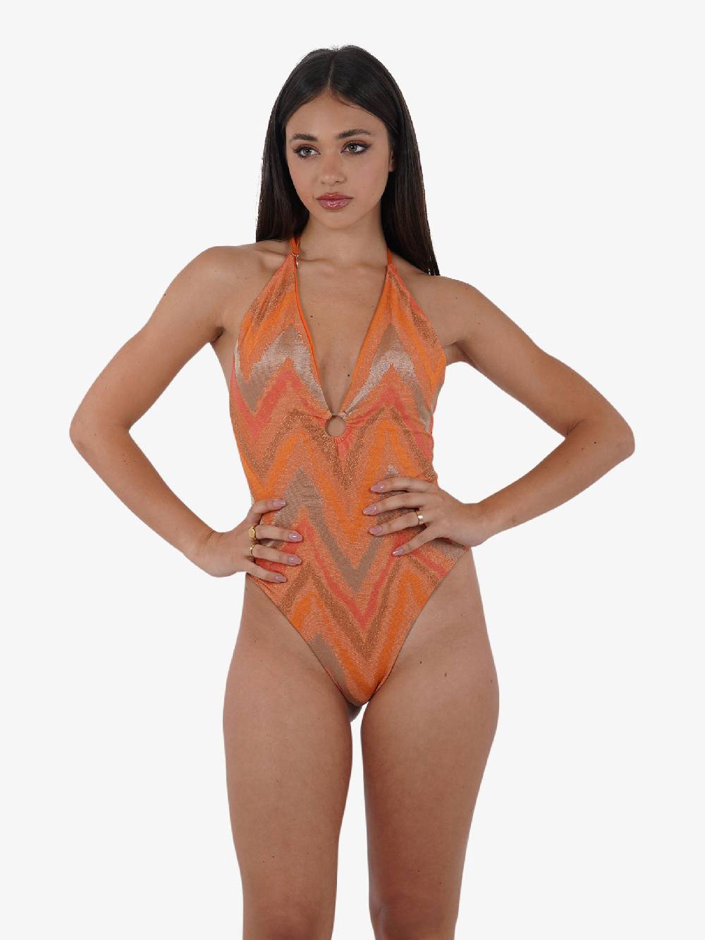 COTAZUR Costume da bagno intero chevron CTZ01421 donna viscosa arancione Vendite Flash