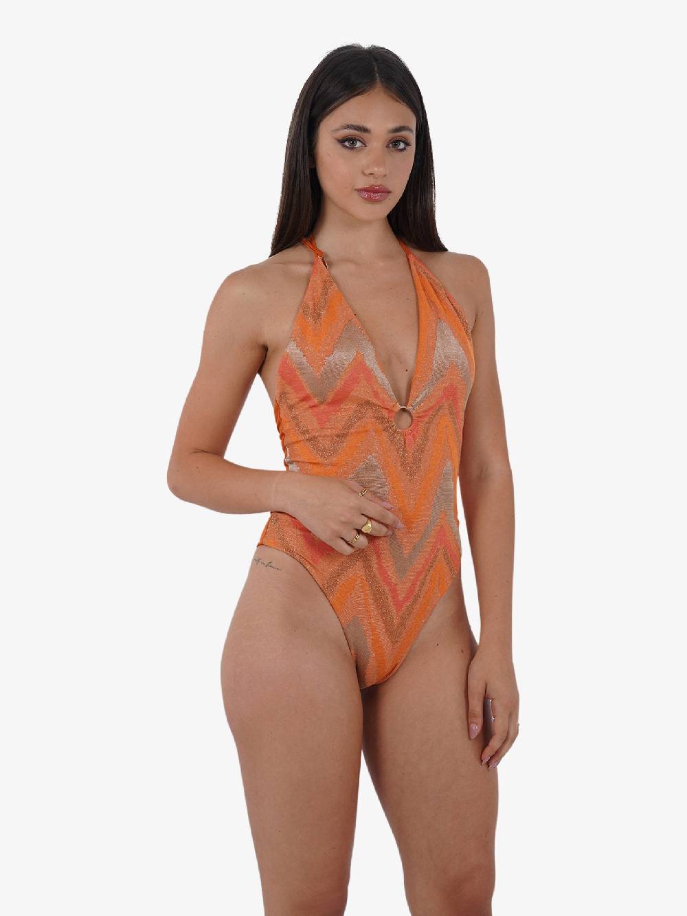 COTAZUR Costume da bagno intero chevron CTZ01421 donna viscosa arancione Vendite Flash