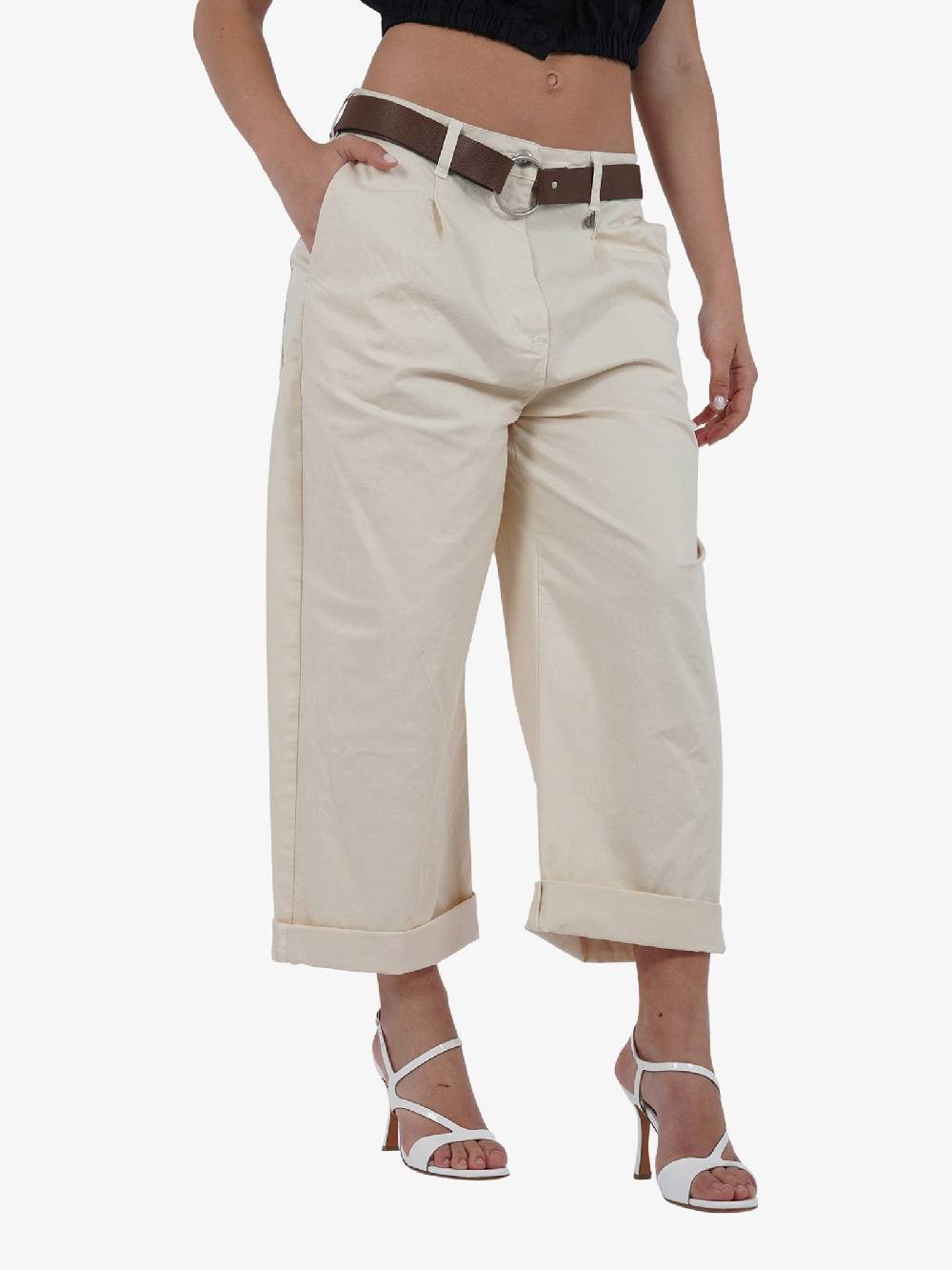 DIXIE Pantalone a gamba larga P773J185 donna cotone panna Offerta esclusiva
