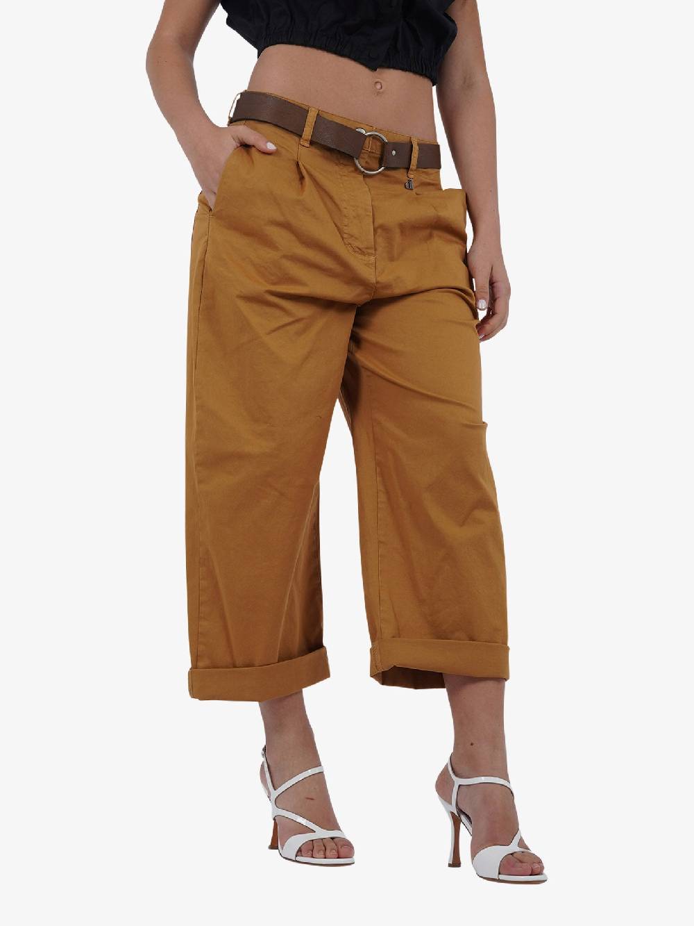 DIXIE Pantalone a gamba larga P773J185 donna cotone beige Vendite stagionali