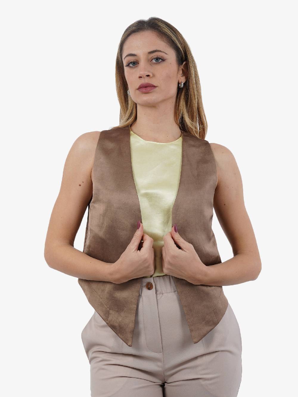 ALYSI Gilet in lino donna marrone Lightning offer