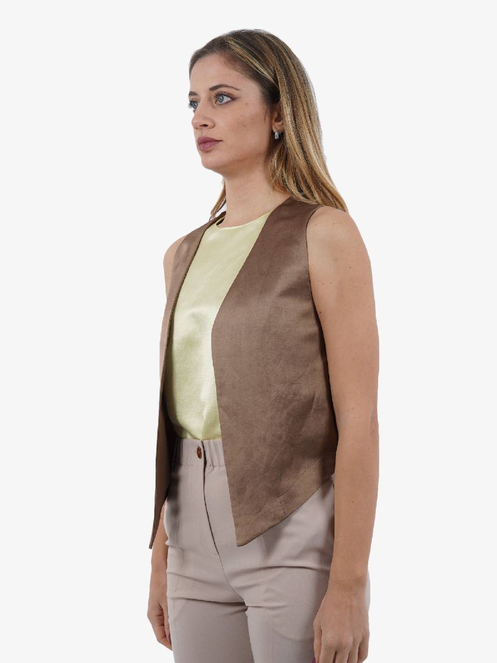 ALYSI Gilet in lino donna marrone Lightning offer