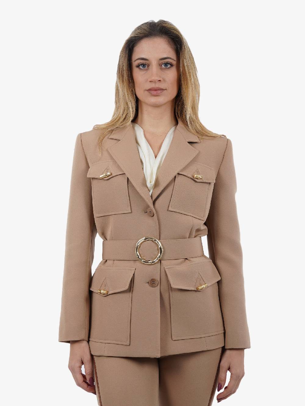SPACE SIMONA CORSELLINI Giacca con cinturone donna beige Grandi sconti