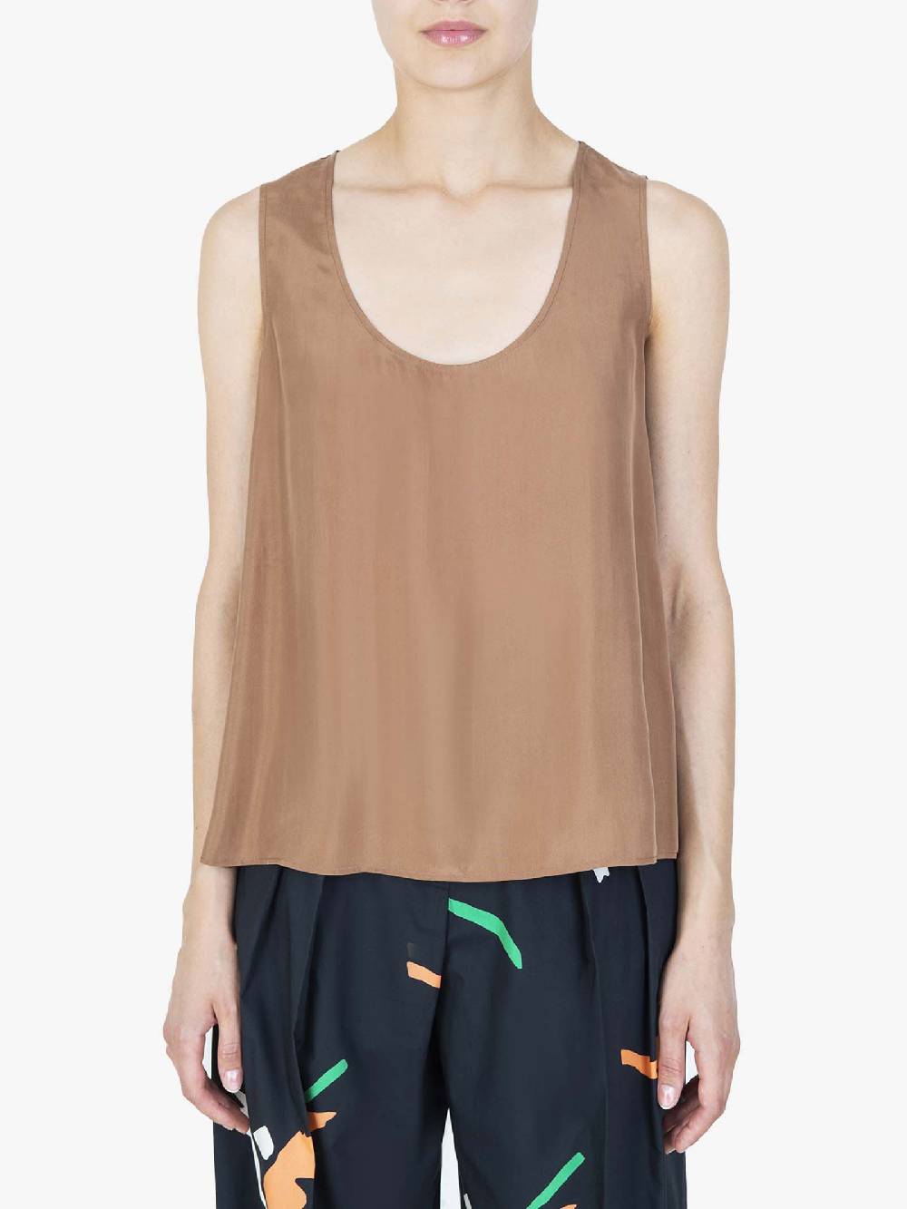 ALYSI Top Habutay donna con scollo tondo legno Liquidazione