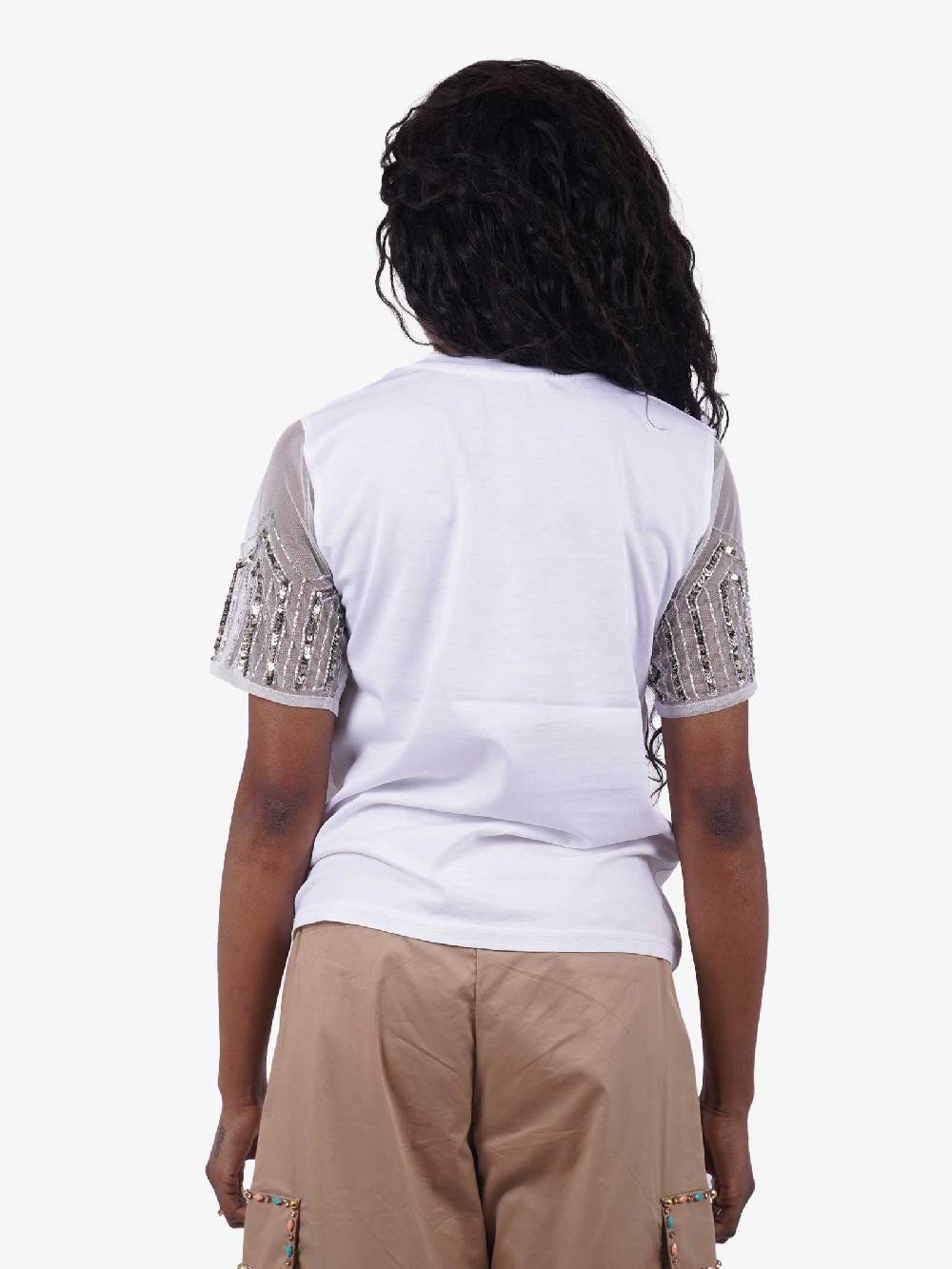 TRASH AND LUXURY Tshirt donna bianca con dettaglio maniche Promozione temporanea