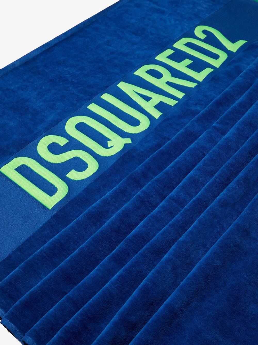 DSQUARED2 Telo da mare unisex in cotone blu con logo lettering a contrasto Fino al 65% di sconto