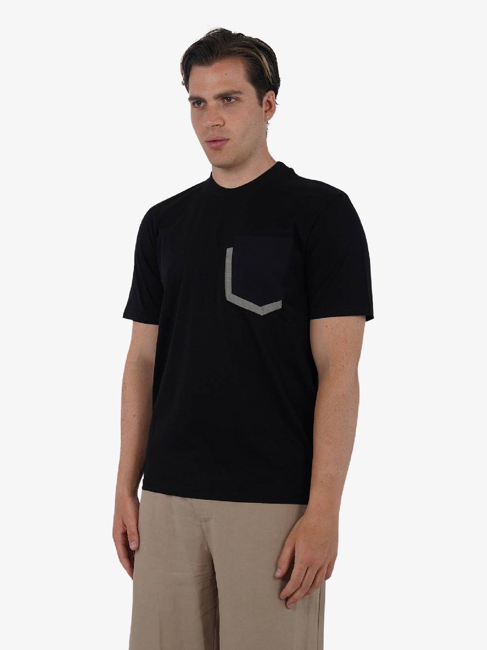 PRET A PORTER T-shirt con tasca bicolore M9M2744 uomo cotone nero Fino al 50% di sconto