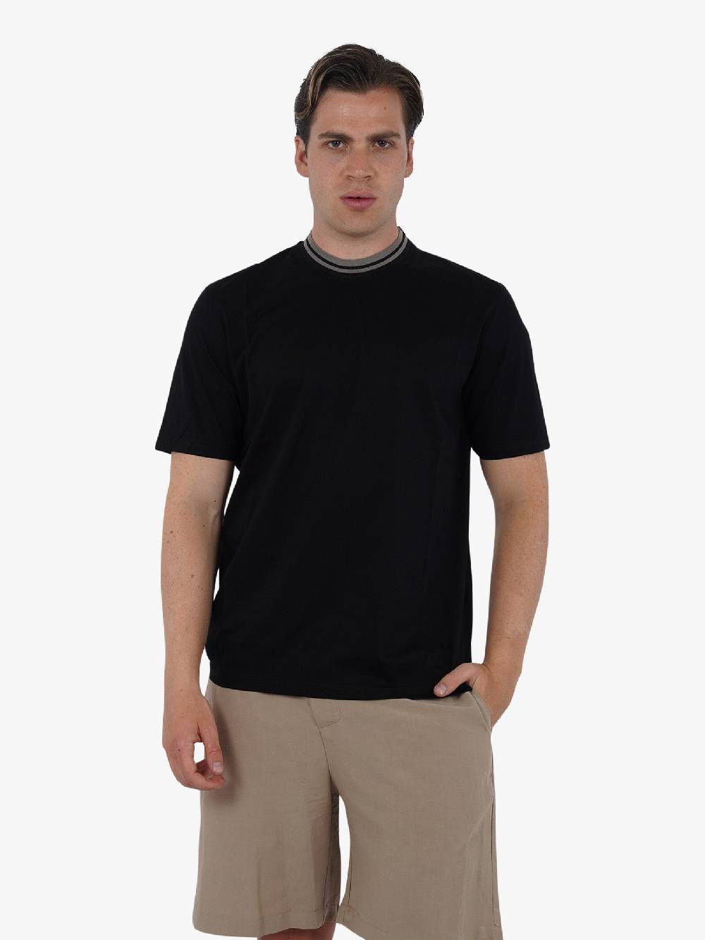 PRET A PORTER T-shirt girocollo M9M2722 uomo cotone nero Fino al 60% di sconto