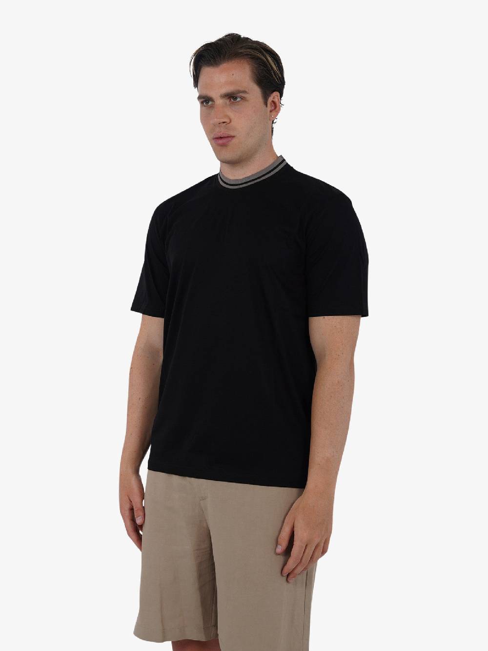 PRET A PORTER T-shirt girocollo M9M2722 uomo cotone nero Fino al 60% di sconto