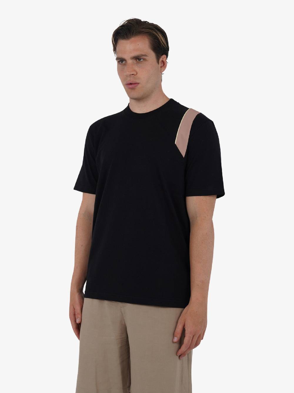 PRET A PORTER T-shirt con stampa sulla spalla M9M2699 uomo cotone nero Offerta speciale della fabbrica