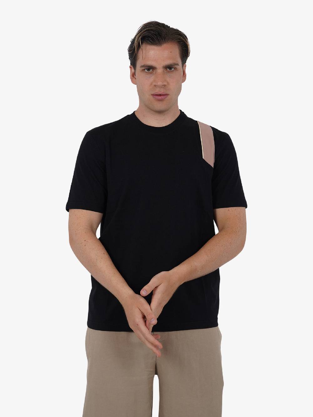 PRET A PORTER T-shirt con stampa sulla spalla M9M2699 uomo cotone nero Sostegno trimestrale