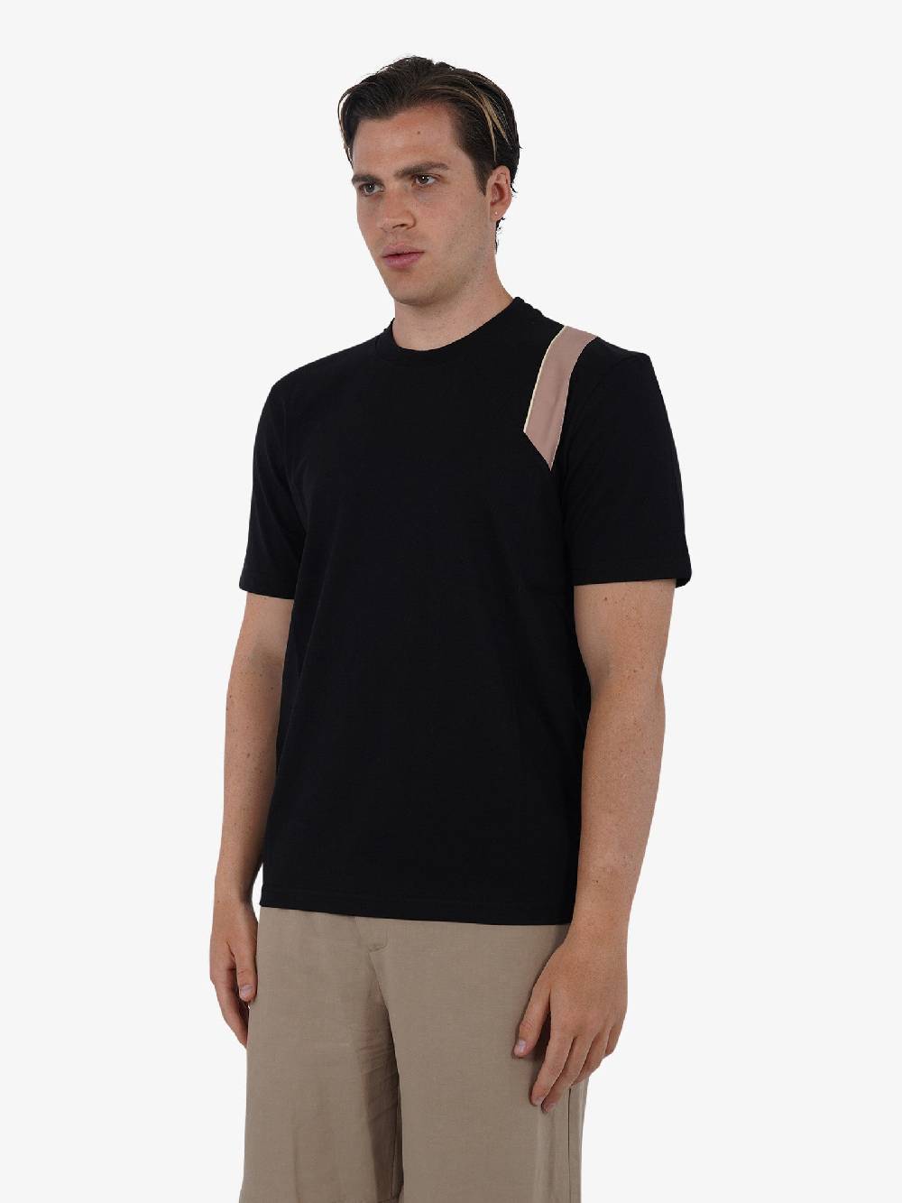 PRET A PORTER T-shirt con stampa sulla spalla M9M2699 uomo cotone nero Sostegno trimestrale
