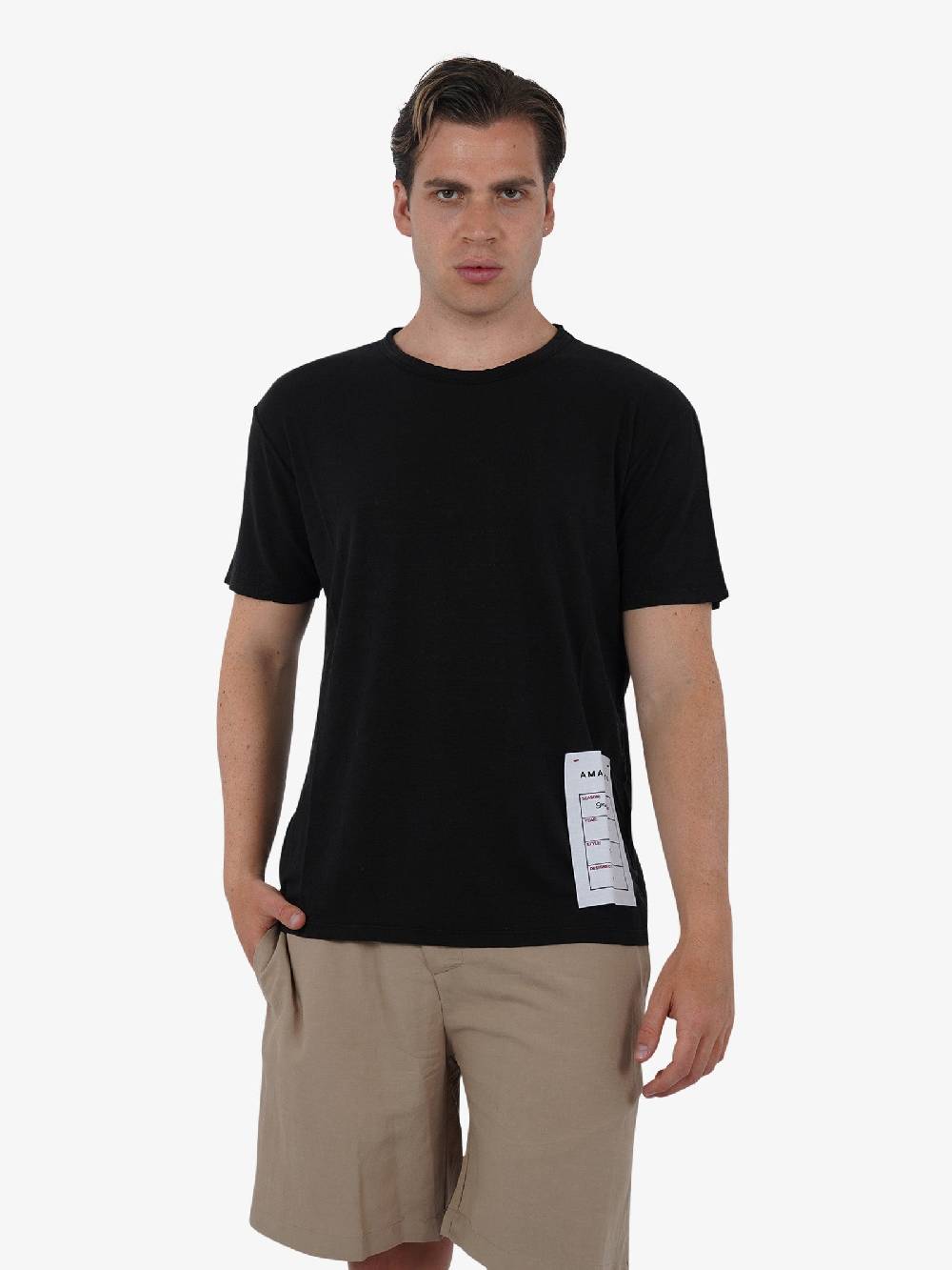 AMARANTO T-shirt B6B0008 uomo Lino nero Fino al 55% di sconto