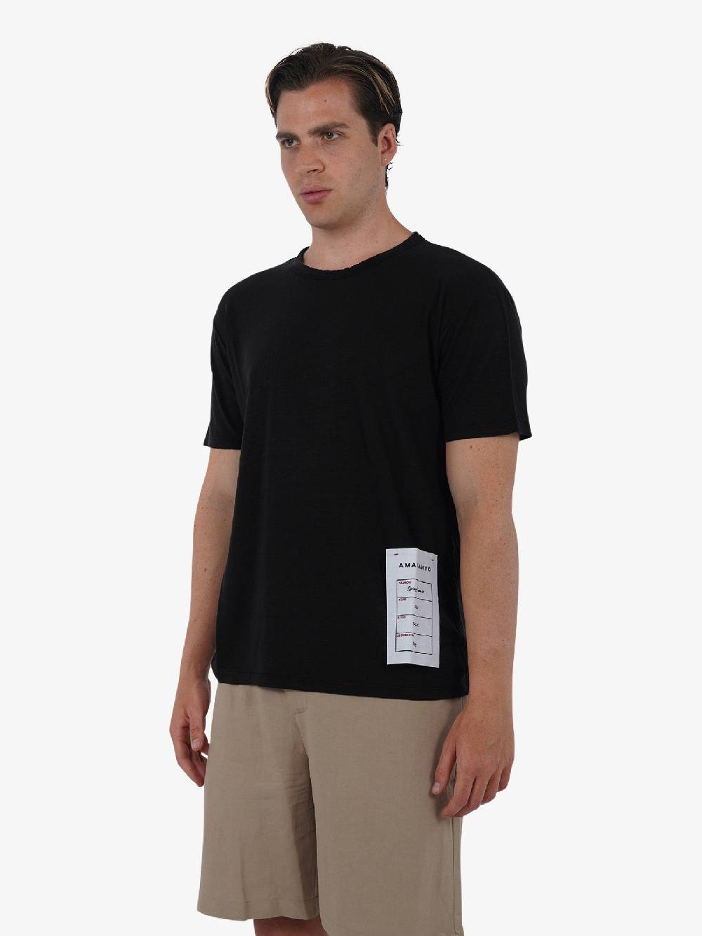 AMARANTO T-shirt B6B0008 uomo Lino nero Fino al 55% di sconto