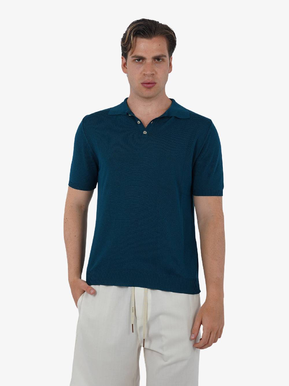 WHITE OVER Polo a 3 bottoni PO/001 uomo viscosa blu Solo un giorno rimasto