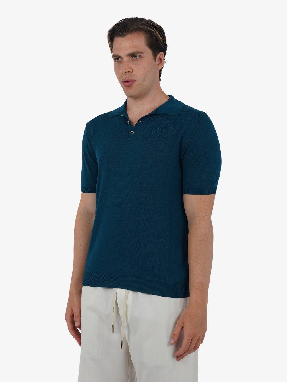 WHITE OVER Polo a 3 bottoni PO/001 uomo viscosa blu Solo un giorno rimasto