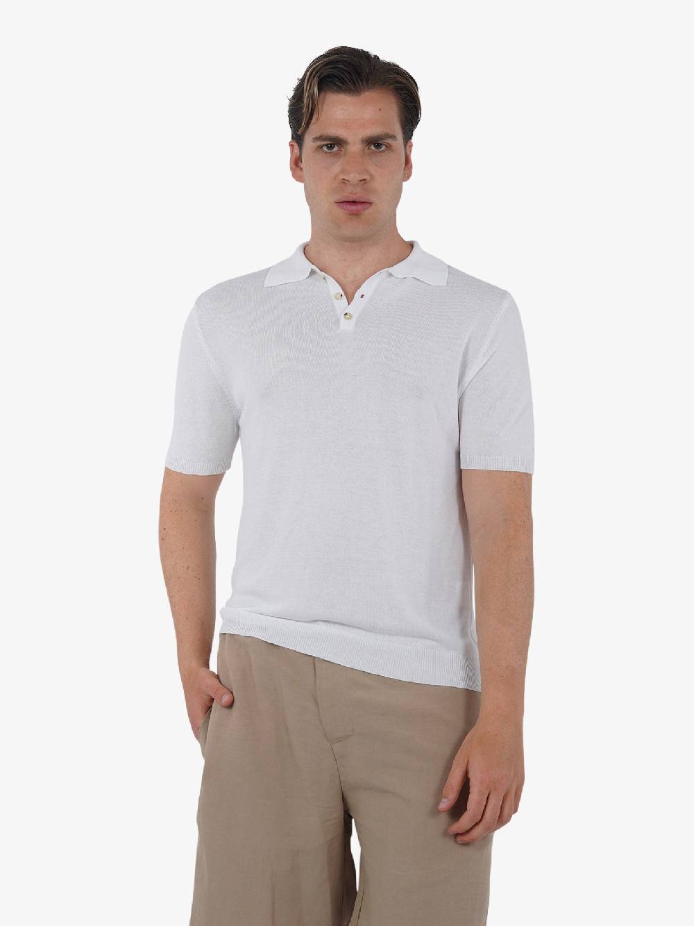 WHITE OVER Polo a 3 bottoni PO/001 uomo viscosa bianco Super sconto