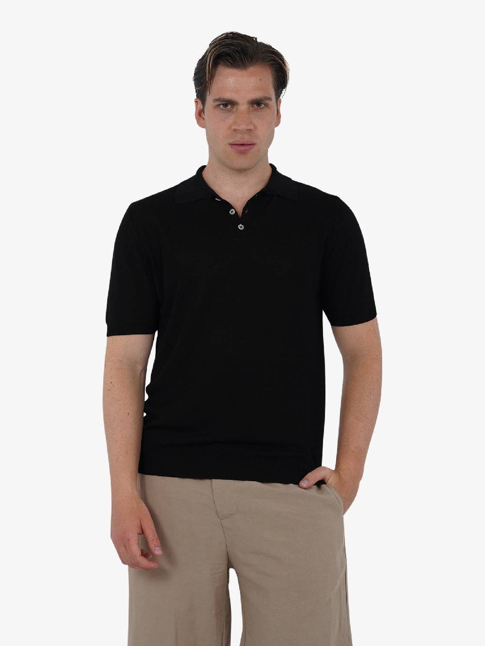 WHITE OVER Polo a 3 bottoni PO/001 uomo viscosa nero Limitato a 3 giorni