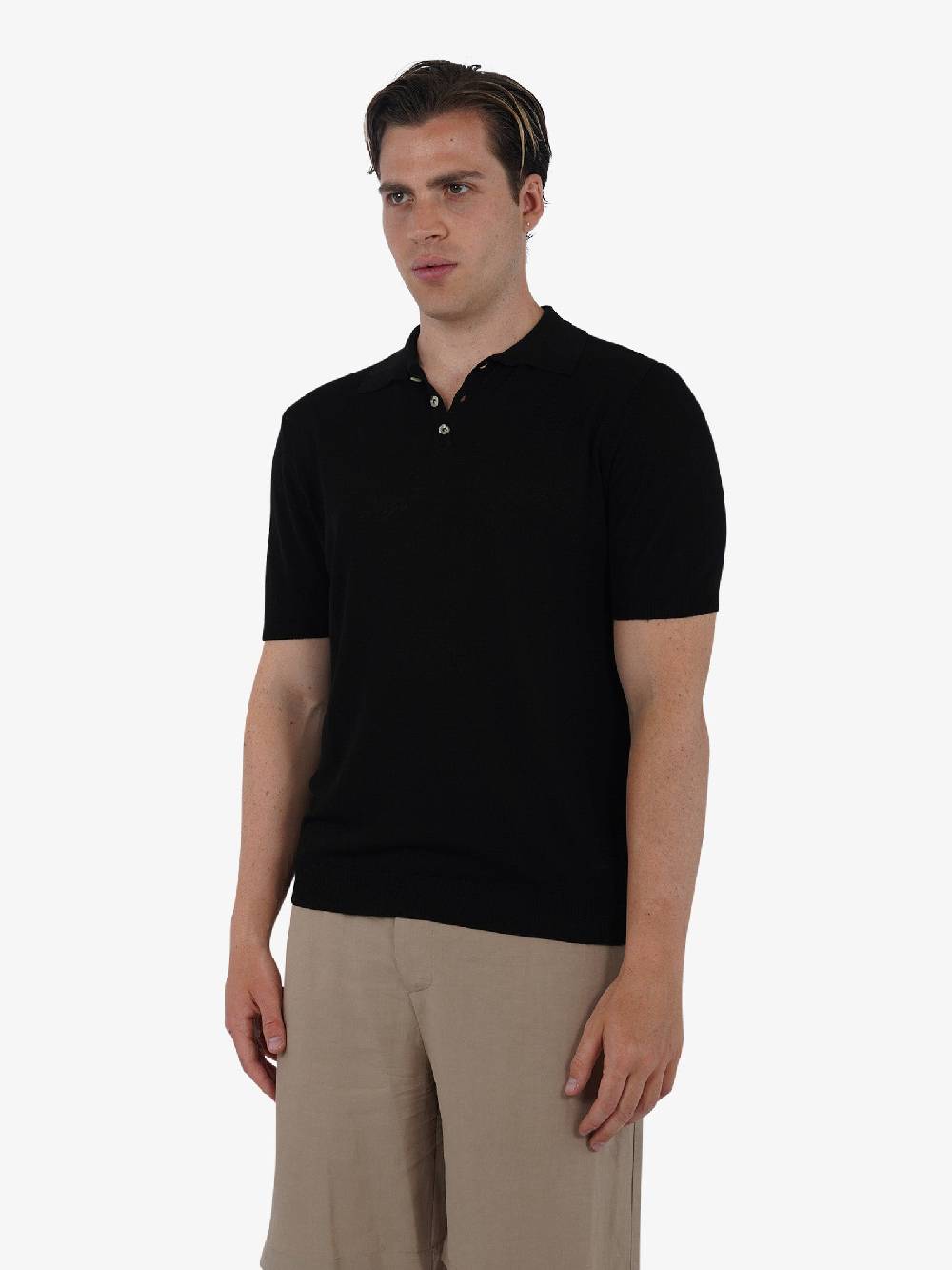 WHITE OVER Polo a 3 bottoni PO/001 uomo viscosa nero Limitato a 3 giorni