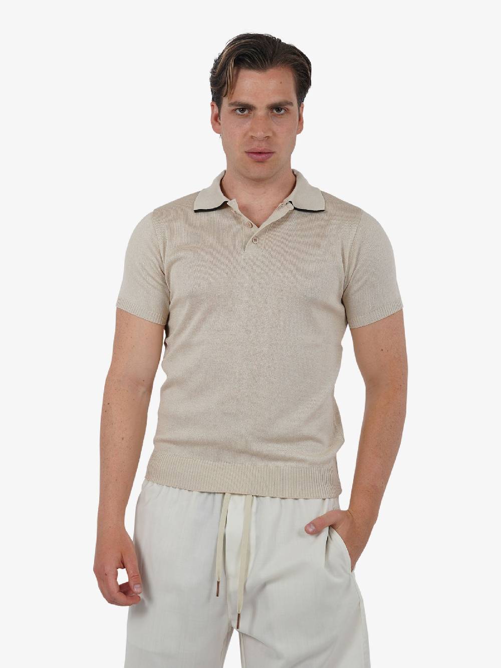 PRET A PORTER Polo a 3 bottoni M9M2756 uomo cotone beige Esporta salva