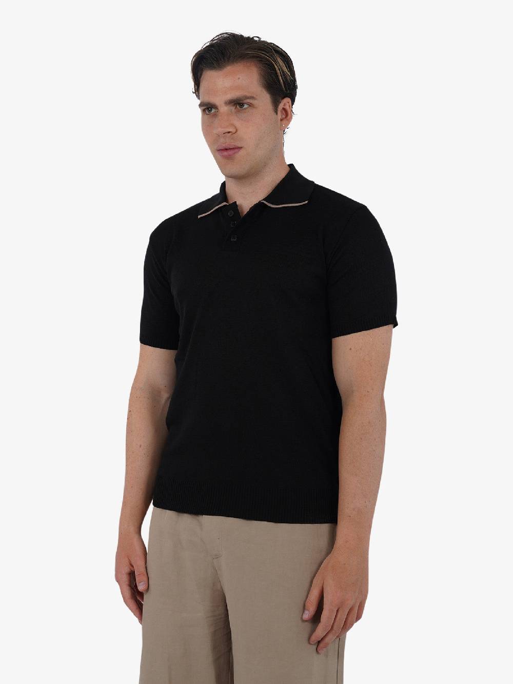 PRET A PORTER Polo a 3 bottoni M9M2756 uomo cotone nero Black Friday Prezzi