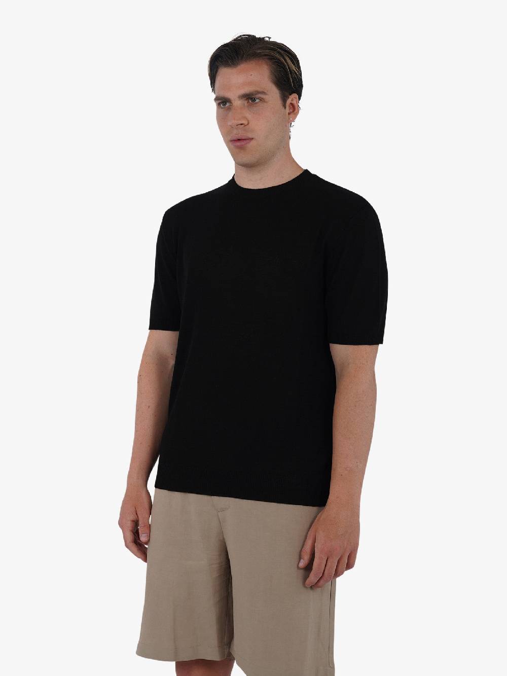 WHITE OVER Maglia regular girocollo ML/001 uomo viscosa nero Nuovo