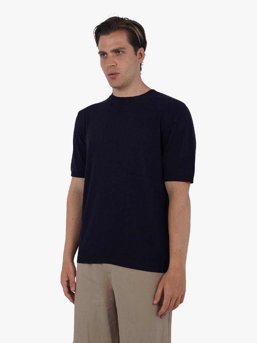 WHITE OVER Maglia regular girocollo ML/001 uomo viscosa blu Qualità