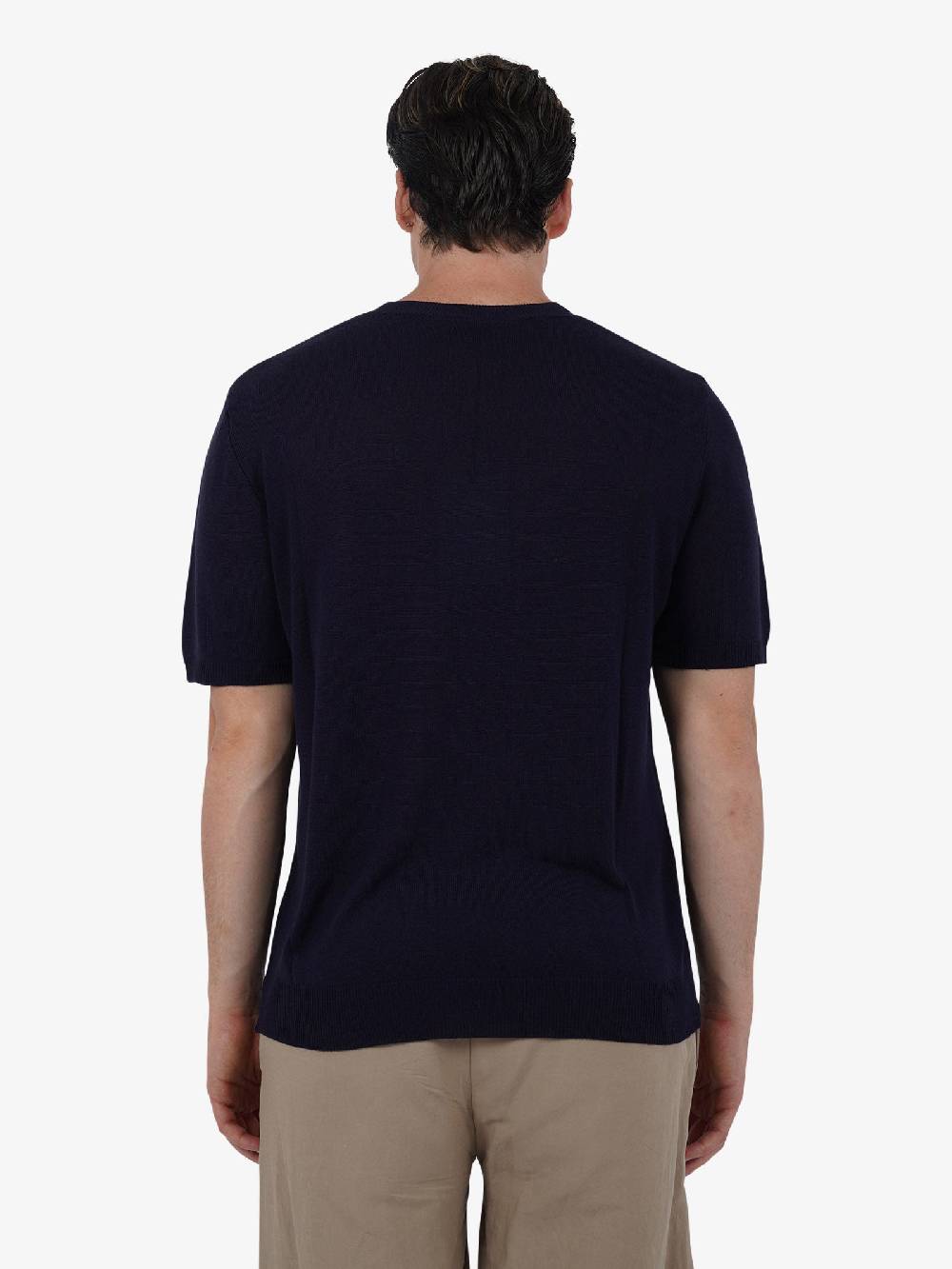 WHITE OVER Maglia regular girocollo ML/001 uomo viscosa blu Qualità