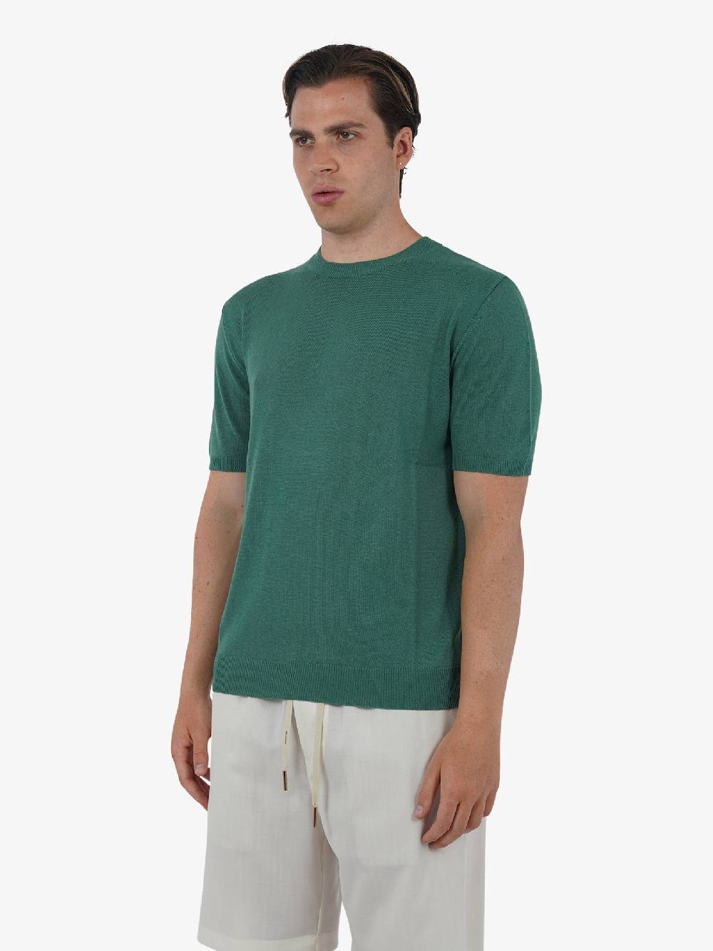 WHITE OVER Maglia regular girocollo ML/001 uomo viscosa verde Promozione