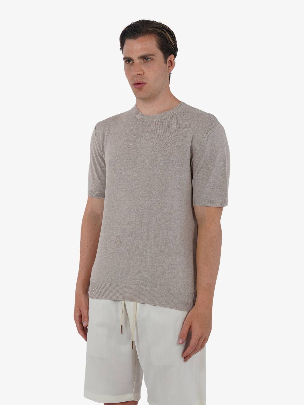 WHITE OVER Maglia regular girocollo ML/001 uomo viscosa beige Spedizione Gratuita
