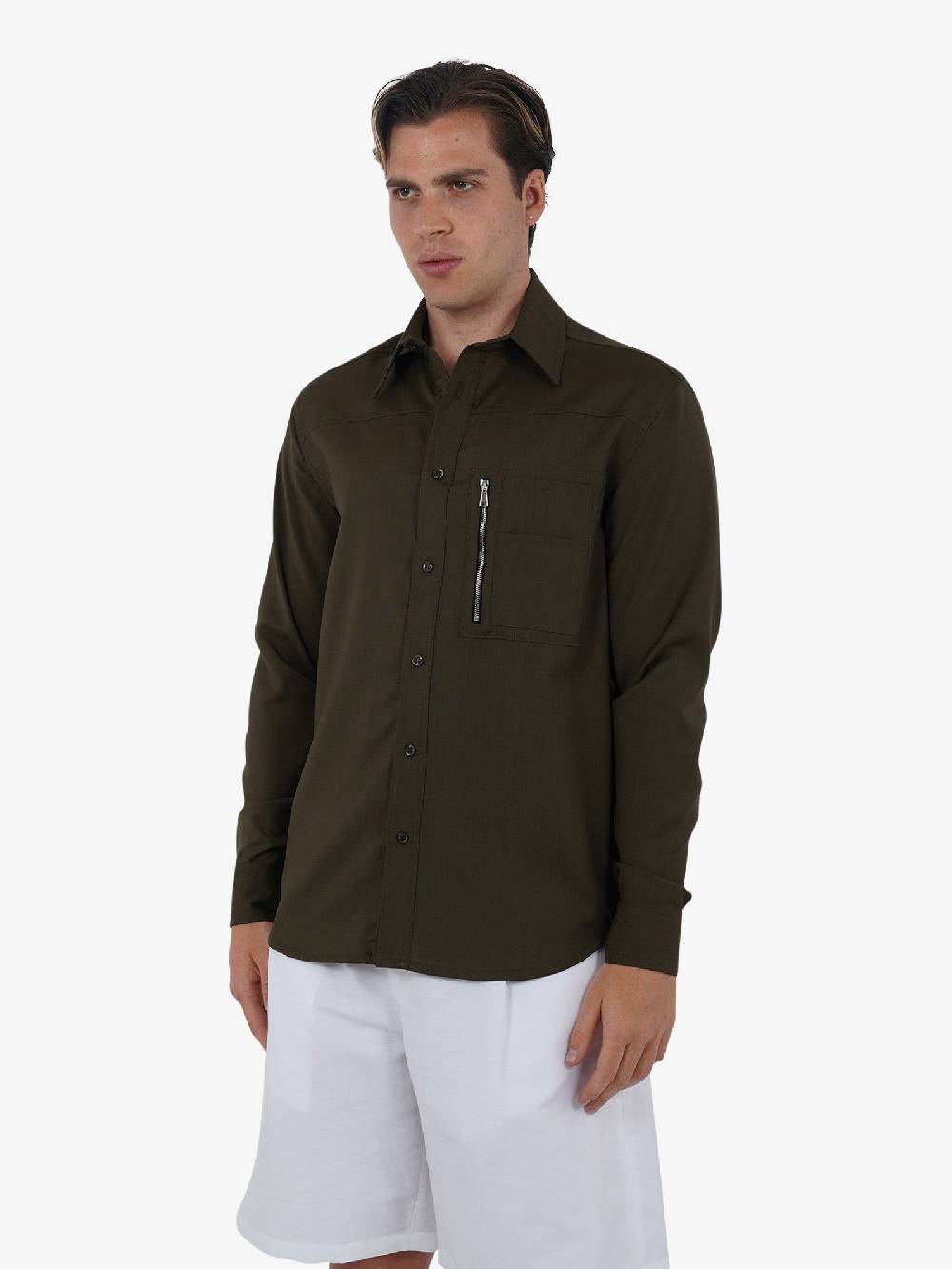 YES LONDON Camicia XCM7164 uomo lana verde Soddisfazione Garantita
