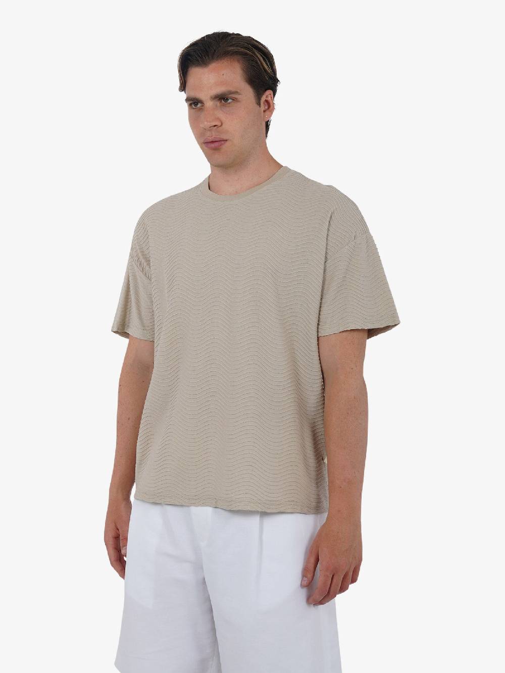 C93 T-shirt effetto onda 6067C483 uomo cotone beige Economico