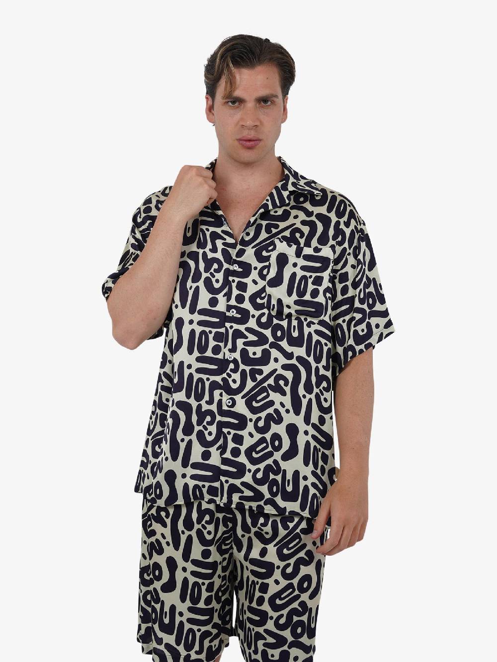 C93 Camicia con stampa C93-8116C491 uomo viscosa blu Offerta esclusiva