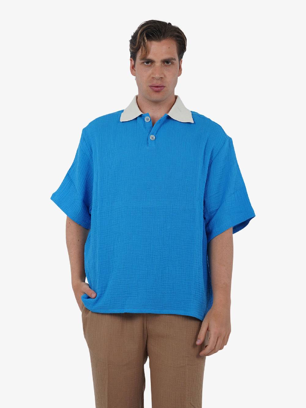 3DICI Camicia CAU3DICI025BA uomo cotone blu Vendite stagionali