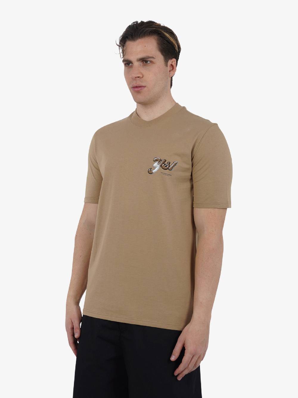 YES LONDON T-shirt girocollo con stampa XM4102 uomo cotone beige Offerte esclusive