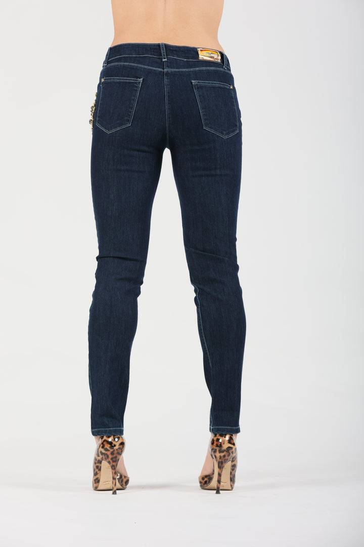 Oltre Tempo Jeans cinque tasche con applicazione Duty-free