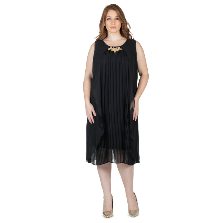 Oltre Tempo Vestito midi in georgette plissè con applicazione In Vendita