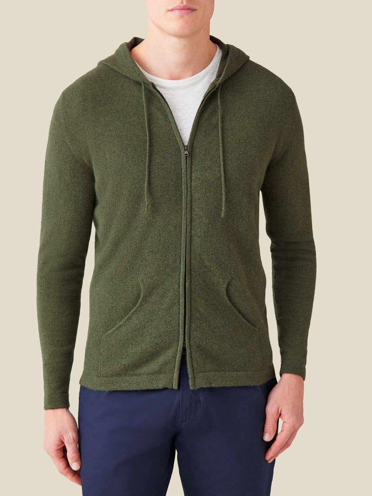 Luca Faloni Felpa con cappuccio e zipcashmere a 2 fili