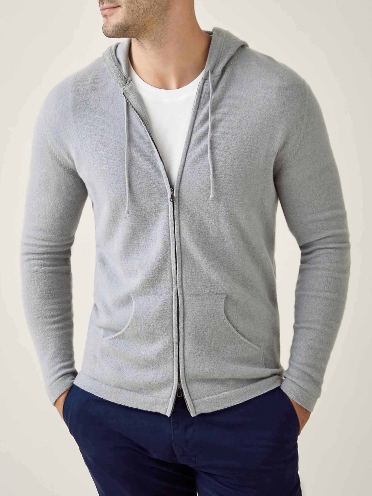 Luca Faloni Felpa con cappuccio e zipcashmere a 2 fili