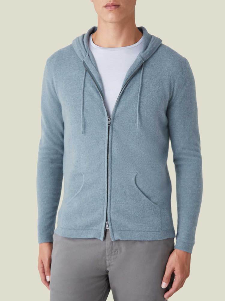 Luca Faloni Felpa con cappuccio e zipcashmere a 2 fili